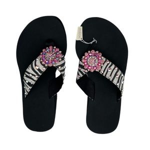Women's Black and Pink Embellished Sandals